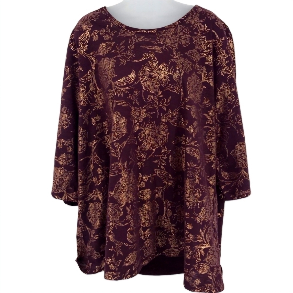 Catherine’s Maroon and Gold Floral Pattern Top‎ Size XL
